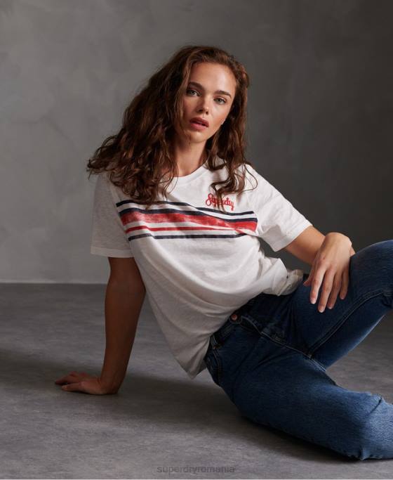 Superdry tricou cu dungi retro îmbrăcăminte alb femei JX0Z2830