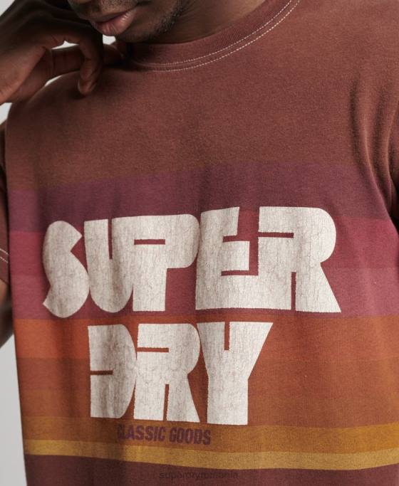 Superdry tricou cu dungi vintage anilor 70 îmbrăcăminte maro bărbați JX0Z4889