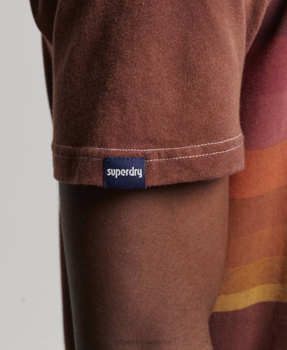 Superdry tricou cu dungi vintage anilor 70 îmbrăcăminte maro bărbați JX0Z4889