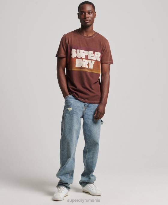 Superdry tricou cu dungi vintage anilor 70 îmbrăcăminte maro bărbați JX0Z4889