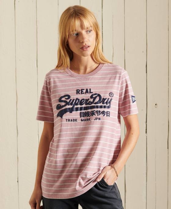 Superdry tricou cu dungi vintage logo source îmbrăcăminte roz femei JX0Z2804