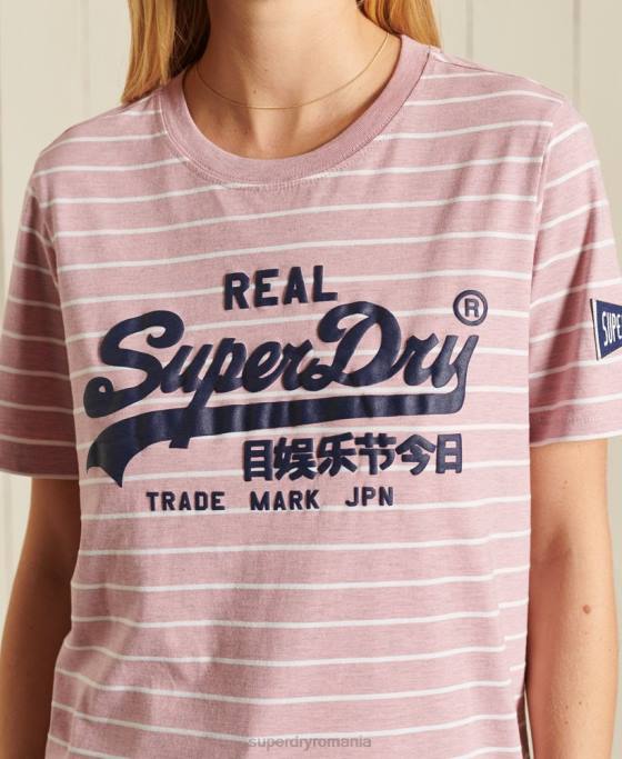 Superdry tricou cu dungi vintage logo source îmbrăcăminte roz femei JX0Z2804