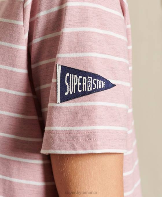 Superdry tricou cu dungi vintage logo source îmbrăcăminte roz femei JX0Z2804