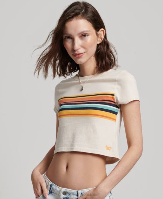 Superdry tricou cu dungi vintage îmbrăcăminte cremă femei JX0Z2705