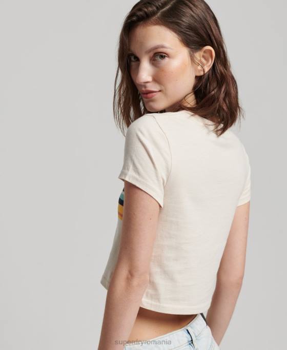 Superdry tricou cu dungi vintage îmbrăcăminte cremă femei JX0Z2705