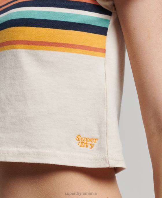 Superdry tricou cu dungi vintage îmbrăcăminte cremă femei JX0Z2705