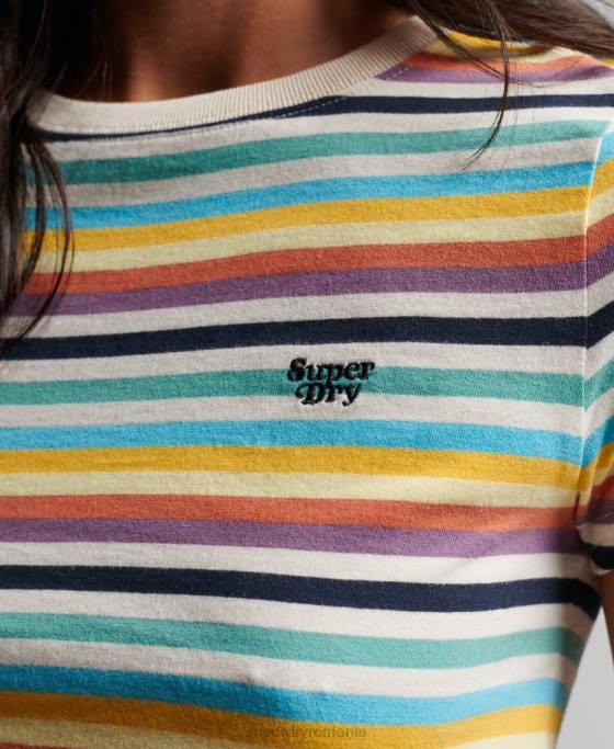 Superdry tricou cu dungi vintage îmbrăcăminte galben femei JX0Z2738