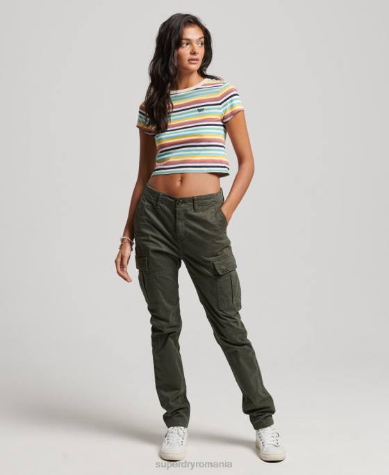 Superdry tricou cu dungi vintage îmbrăcăminte galben femei JX0Z2738