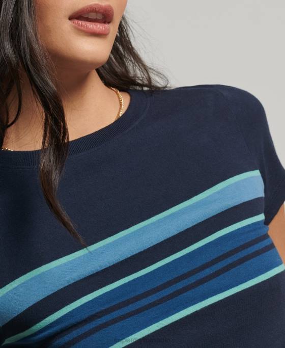 Superdry tricou cu dungi vintage îmbrăcăminte marina femei JX0Z2677