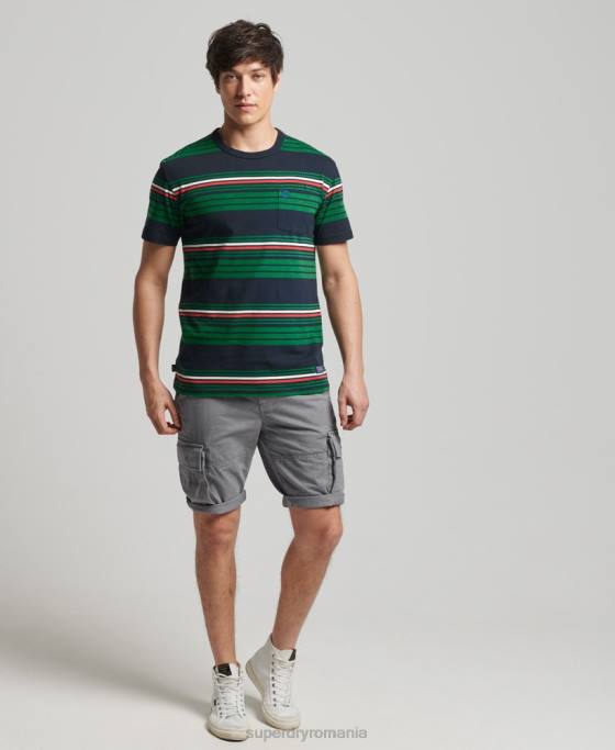 Superdry tricou cu dungi vintage îmbrăcăminte verde bărbați JX0Z4934