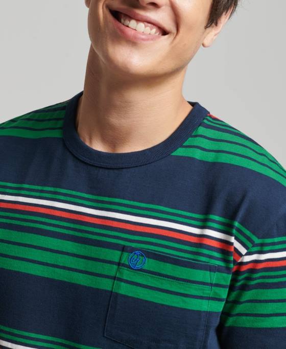 Superdry tricou cu dungi vintage îmbrăcăminte verde bărbați JX0Z4934