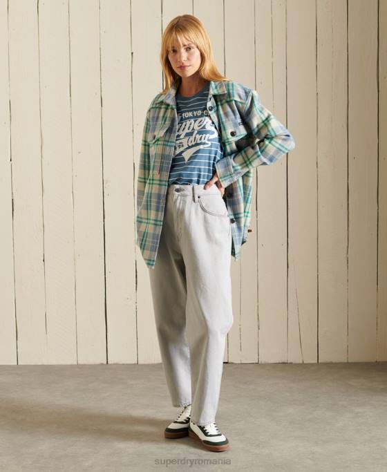 Superdry tricou cu dungi în stil script pentru colegiu îmbrăcăminte albastru femei JX0Z2794