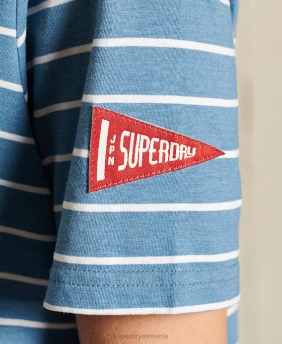 Superdry tricou cu dungi în stil script pentru colegiu îmbrăcăminte albastru femei JX0Z2794