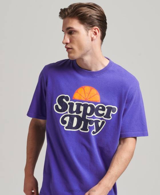 Superdry tricou cu grafic retro anilor 70 cooper îmbrăcăminte albastru deschis bărbați JX0Z4900