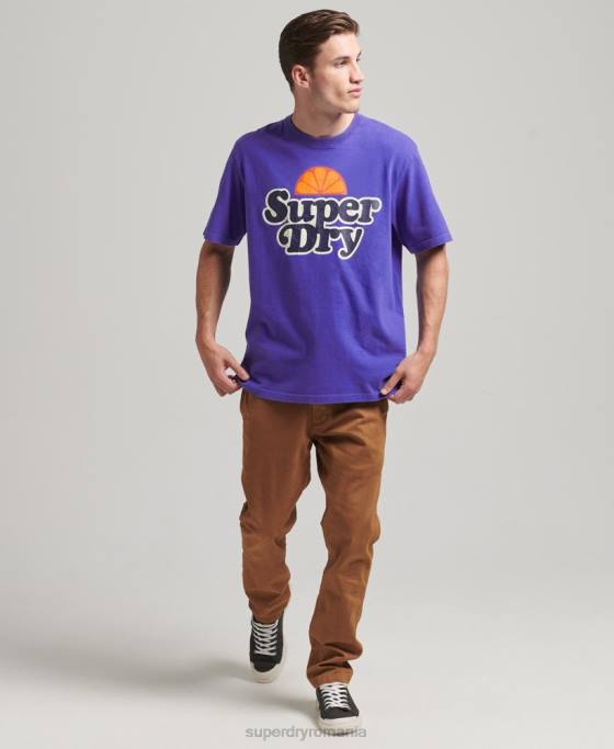 Superdry tricou cu grafic retro anilor 70 cooper îmbrăcăminte albastru deschis bărbați JX0Z4900