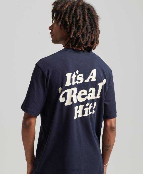 Superdry tricou cu grafic retro anilor 70 cooper îmbrăcăminte marina bărbați JX0Z4811