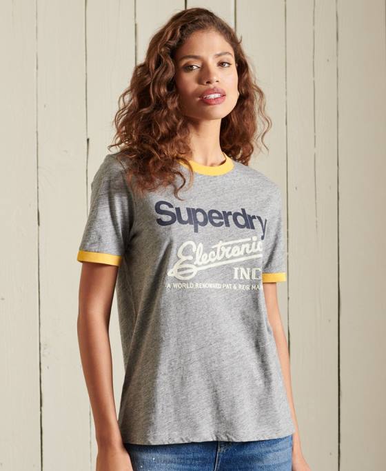 Superdry tricou cu logo american classics ringer îmbrăcăminte gri femei JX0Z6304