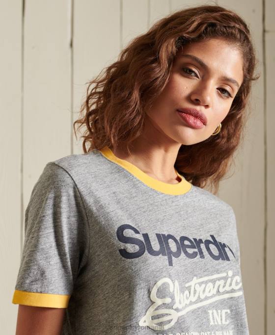 Superdry tricou cu logo american classics ringer îmbrăcăminte gri femei JX0Z6304