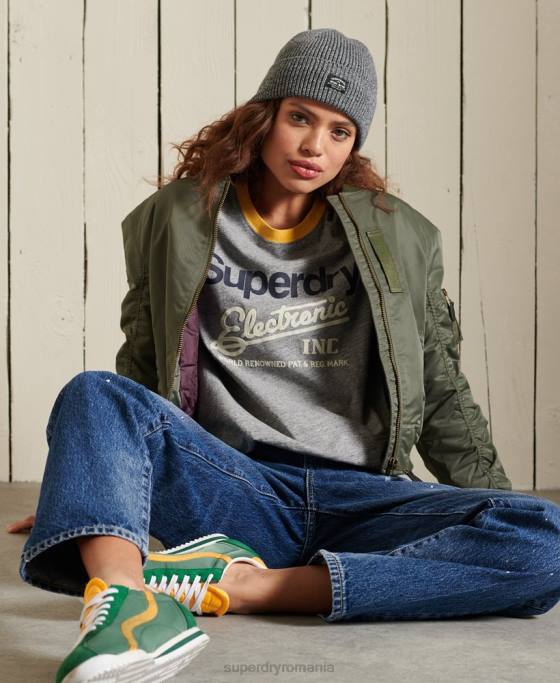 Superdry tricou cu logo american classics ringer îmbrăcăminte gri femei JX0Z6304