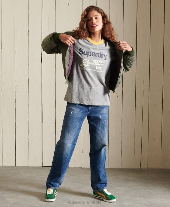 Superdry tricou cu logo american classics ringer îmbrăcăminte gri femei JX0Z6304