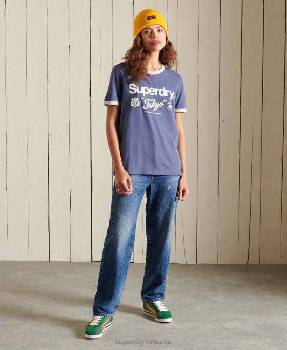 Superdry tricou cu logo american classics ringer îmbrăcăminte marina femei JX0Z6298