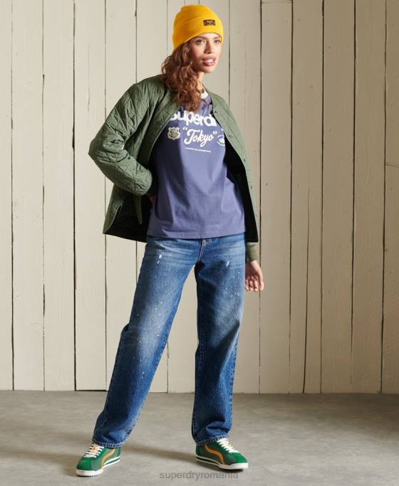 Superdry tricou cu logo american classics ringer îmbrăcăminte marina femei JX0Z6298