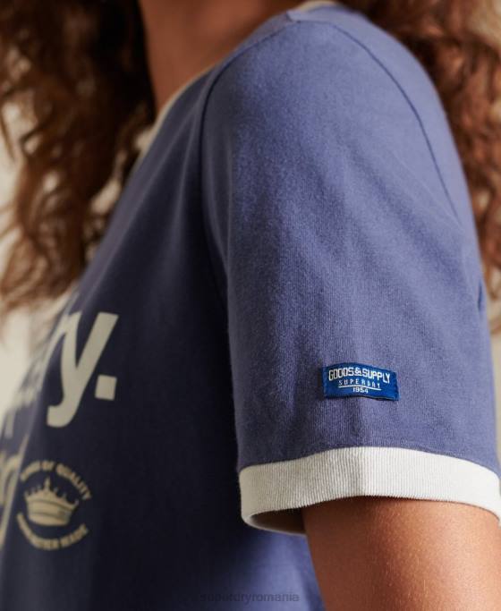 Superdry tricou cu logo american classics ringer îmbrăcăminte marina femei JX0Z6298