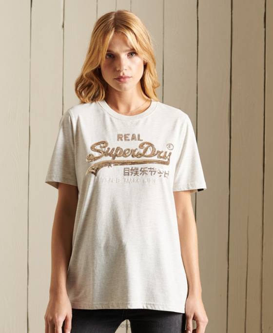 Superdry tricou cu logo boho strălucitor vintage îmbrăcăminte bej femei JX0Z6774
