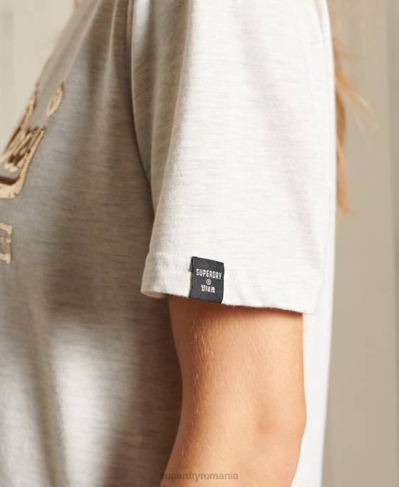 Superdry tricou cu logo boho strălucitor vintage îmbrăcăminte bej femei JX0Z6774