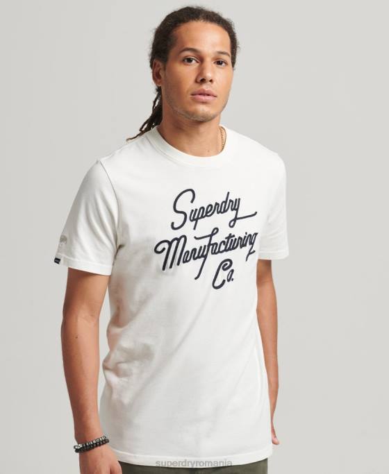 Superdry tricou cu logo cu script brodat îmbrăcăminte cremă bărbați JX0Z4851