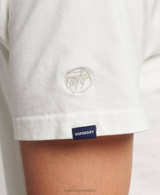 Superdry tricou cu logo cu script brodat îmbrăcăminte cremă bărbați JX0Z4851