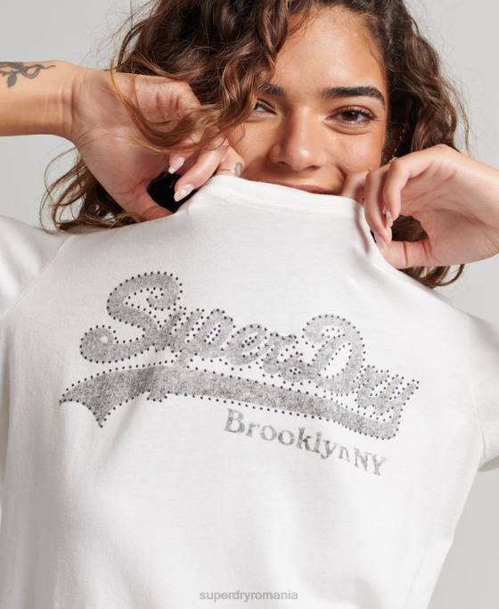 Superdry tricou cu logo grafic impodobit îmbrăcăminte cremă femei JX0Z6188