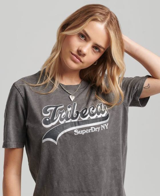 Superdry tricou cu logo grafic impodobit îmbrăcăminte gri inchis femei JX0Z2810