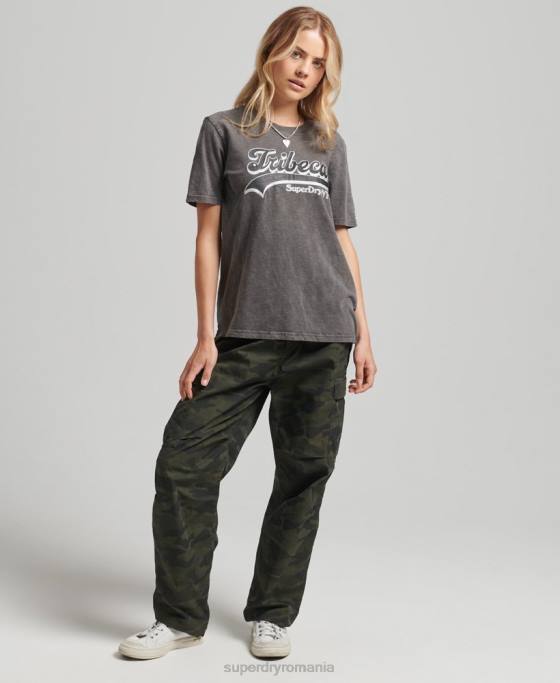 Superdry tricou cu logo grafic impodobit îmbrăcăminte gri inchis femei JX0Z2810