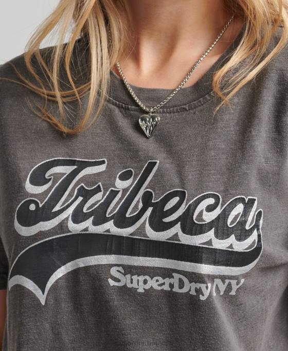 Superdry tricou cu logo grafic impodobit îmbrăcăminte gri inchis femei JX0Z2810