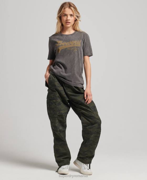 Superdry tricou cu logo grafic impodobit îmbrăcăminte gri inchis femei JX0Z6208