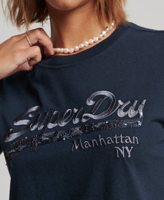 Superdry tricou cu logo grafic impodobit îmbrăcăminte marina femei JX0Z6203