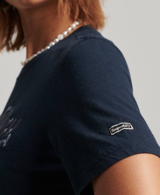 Superdry tricou cu logo grafic impodobit îmbrăcăminte marina femei JX0Z6203