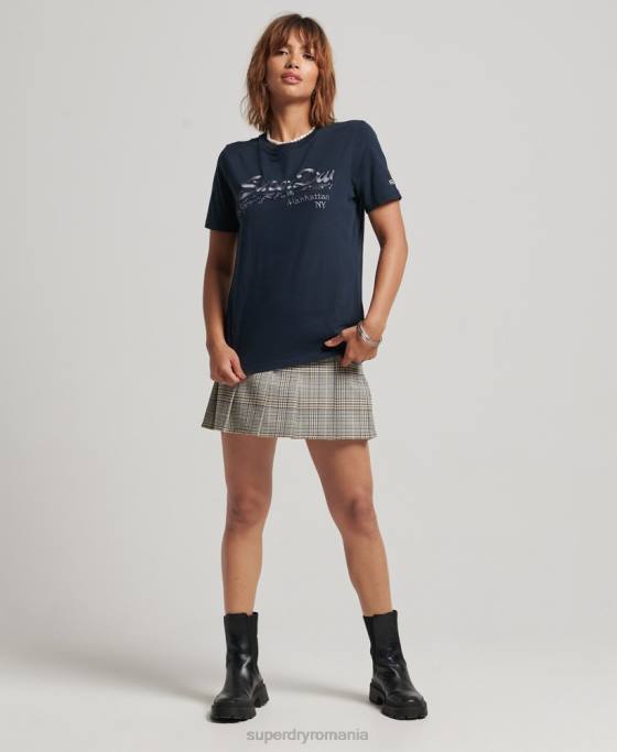 Superdry tricou cu logo grafic impodobit îmbrăcăminte marina femei JX0Z6203