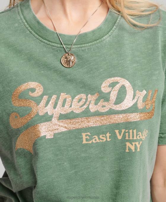 Superdry tricou cu logo grafic impodobit îmbrăcăminte verde femei JX0Z6233