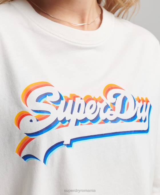 Superdry tricou cu logo vintage curcubeu îmbrăcăminte alb femei JX0Z6226