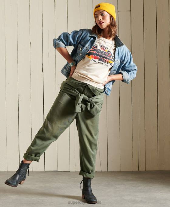 Superdry tricou cu logo vintage curcubeu îmbrăcăminte cremă femei JX0Z2822