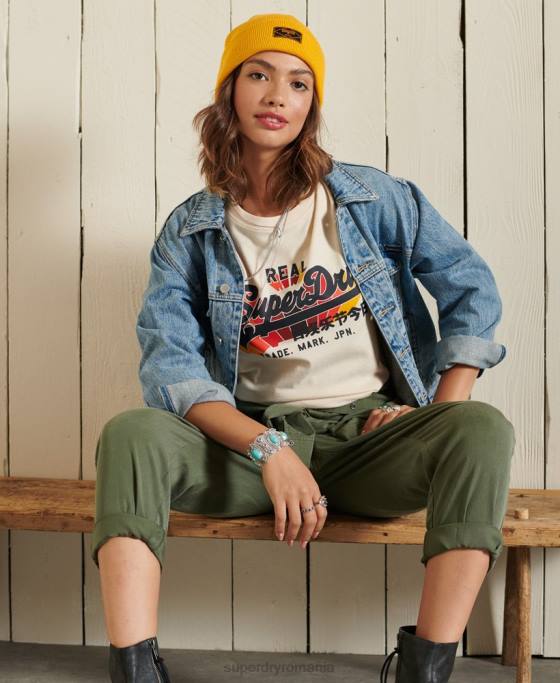 Superdry tricou cu logo vintage curcubeu îmbrăcăminte cremă femei JX0Z2822