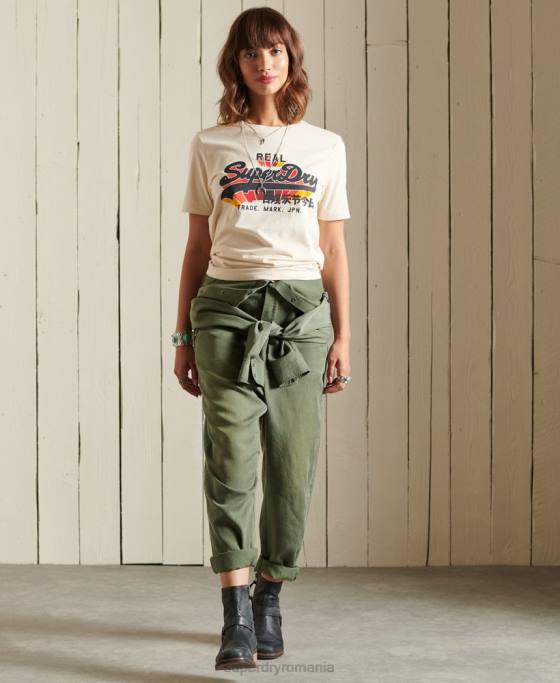 Superdry tricou cu logo vintage curcubeu îmbrăcăminte cremă femei JX0Z2822