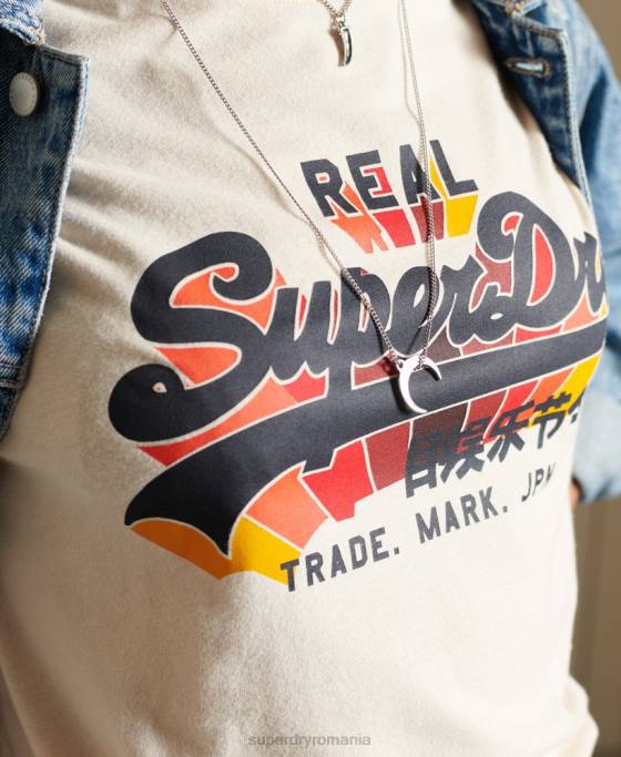 Superdry tricou cu logo vintage curcubeu îmbrăcăminte cremă femei JX0Z2822