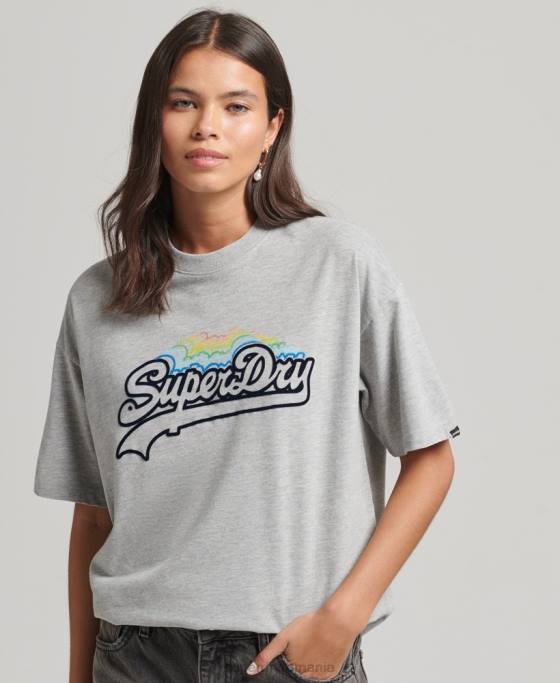 Superdry tricou cu logo vintage curcubeu îmbrăcăminte gri femei JX0Z6261
