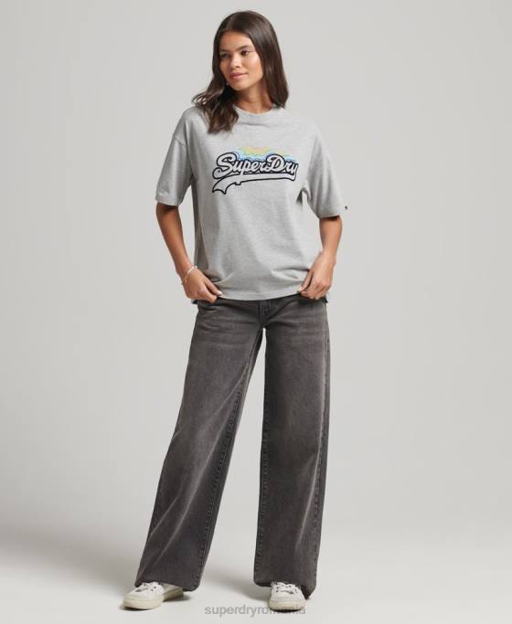 Superdry tricou cu logo vintage curcubeu îmbrăcăminte gri femei JX0Z6261