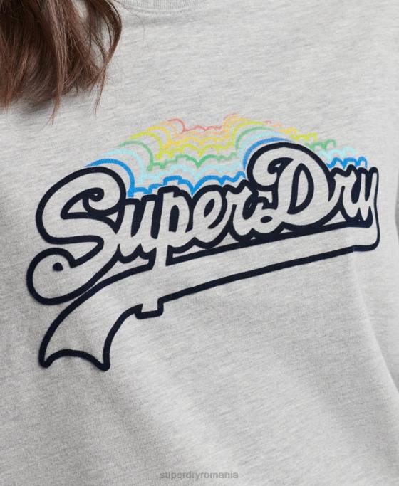 Superdry tricou cu logo vintage curcubeu îmbrăcăminte gri femei JX0Z6261