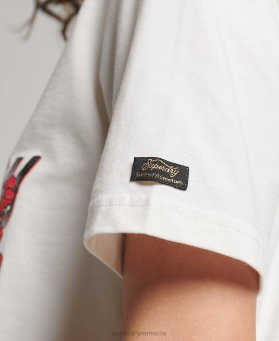Superdry tricou cu logo vintage japonez îmbrăcăminte alb femei JX0Z2680