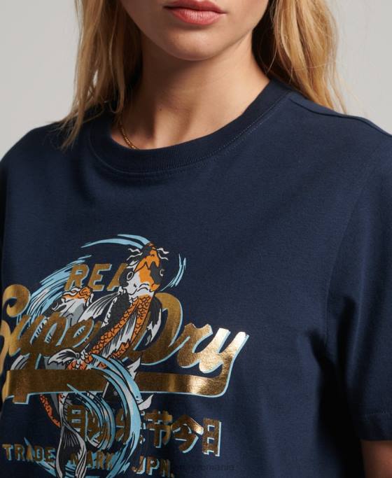 Superdry tricou cu logo vintage japonez îmbrăcăminte marina femei JX0Z2720